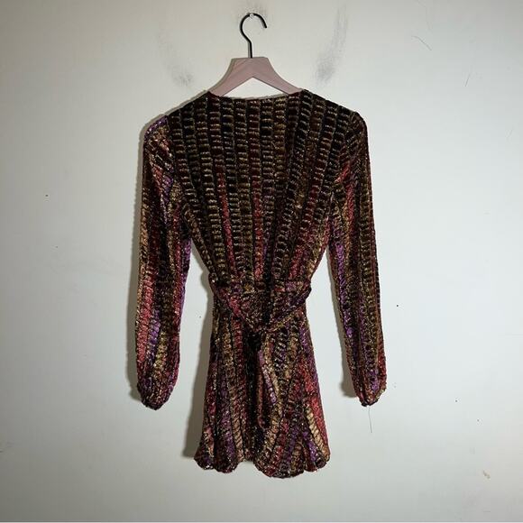 REVOLVE LPA Long Sleeve Dotty Gold Sparkling Multi Colored Wrap Dress 70 XS - Picture 11 of 11